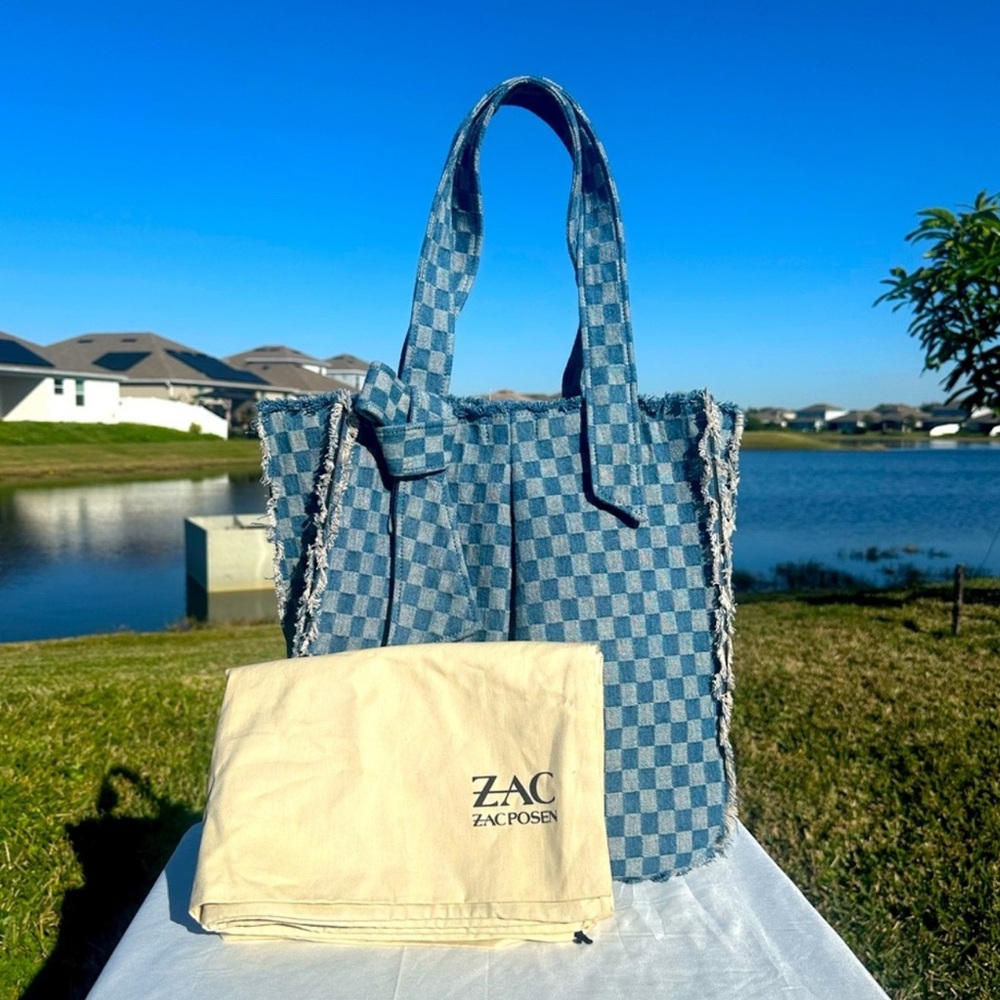 Zac Posen Anthea Denim Checkered Tote Bag NWT - Picture 4 of 16